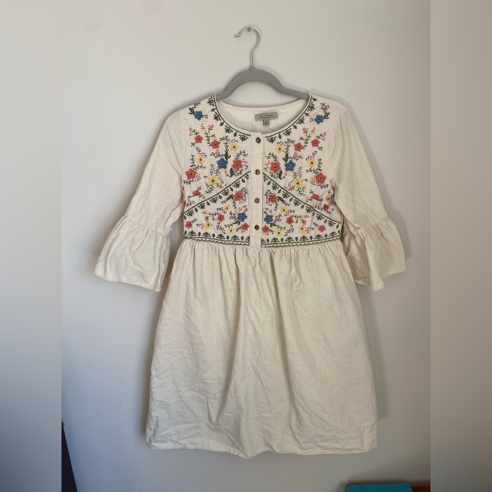 White/Beige linen embroidered dress